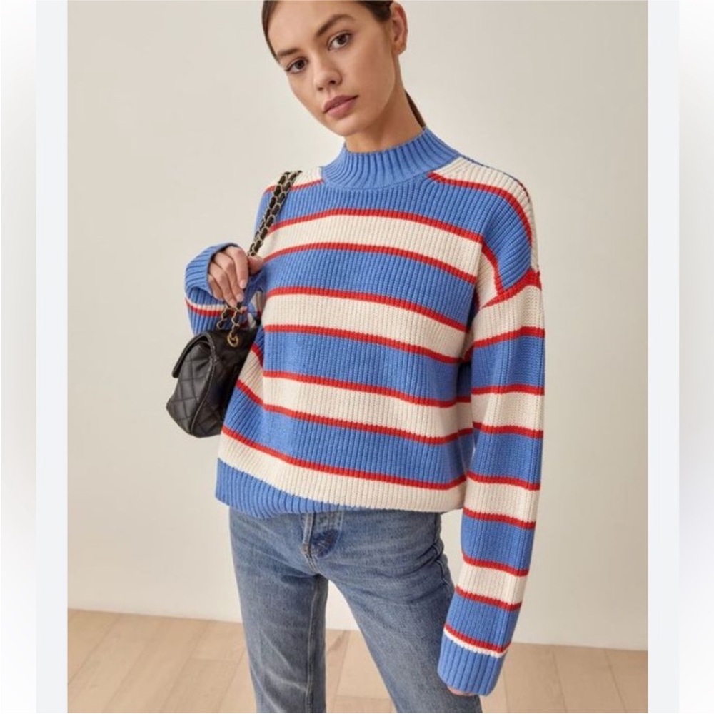 Striped Blue and Red Women's Sweater